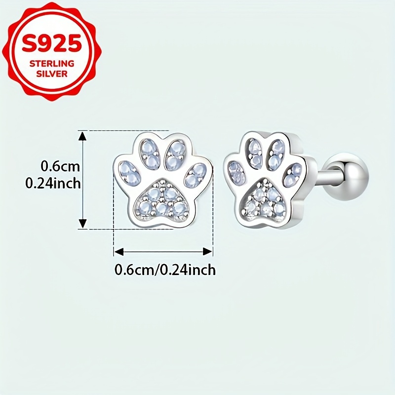 S925 Silver Pink Pet Paw Print Stud Earrings — Cute Gift Idea